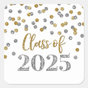 Gold Silver Confetti Graduation 2025 Square Sticker