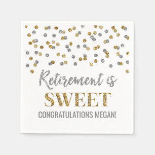 Gold Silver Confetti Retirement is Sweet Napkins