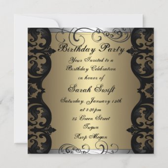 Gold & Silver Damask Sweet 16 Birthday Invitation | Zazzle