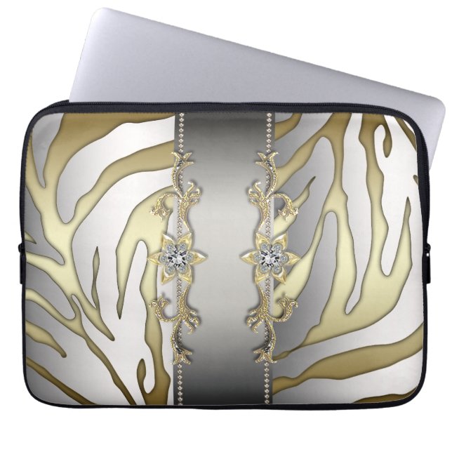 Gold Silver Diamond Zebra Laptop Sleeve (Front)