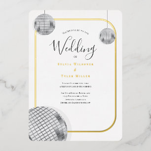 Gold Silver Disco Retro Wedding Foil Invitation