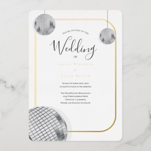 Gold Silver Disco Retro Wedding Foil Invitation