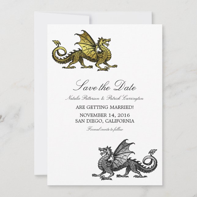 Gold Silver Dragon Save the Date Invite (Front)