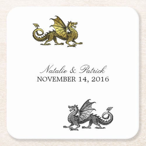 Gold Silver Dragon Wedding Paper Coasters
