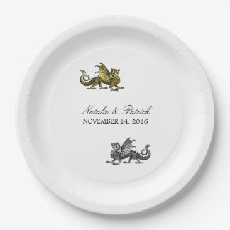 Gold Silver Dragon Wedding Paper Plates