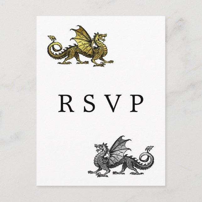 Gold Silver Dragon Wedding RSVP Postcard (Front)
