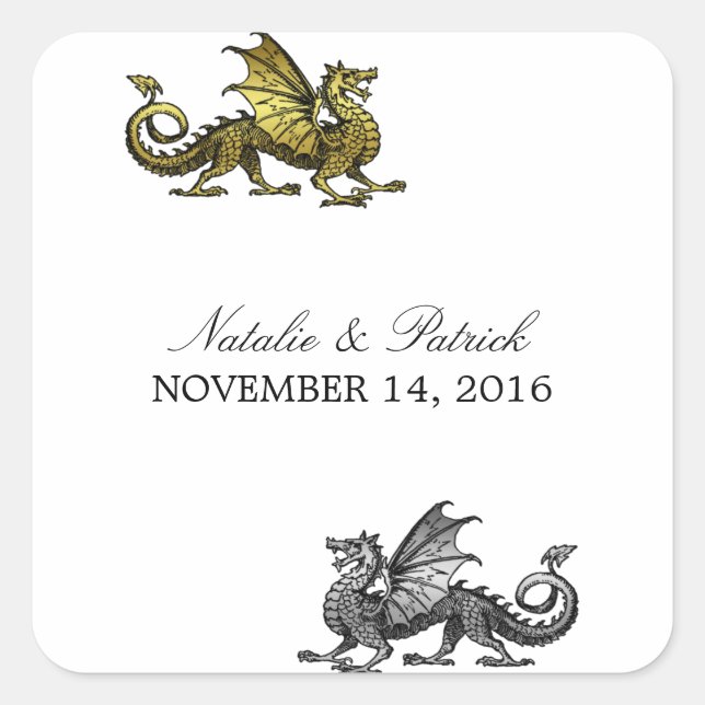 Gold Silver Dragon Wedding Stickers (Front)