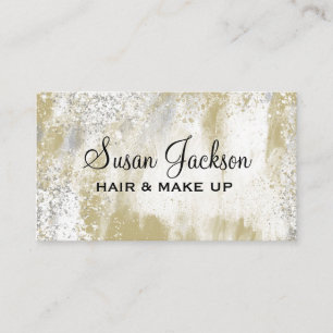 Gold Silver Elegant Black Script Hair & Makeup Bus Business Card