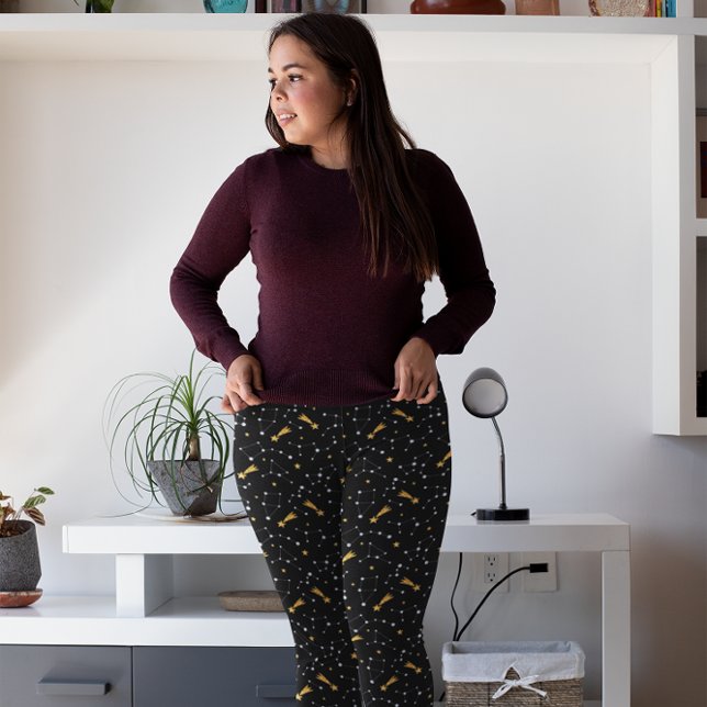 Gold Silver Faux Glitter Constellation Pattern Blk Leggings (Creator Uploaded)