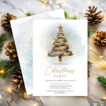 Gold Silver Faux Glitter Tree Christmas Party Invitation