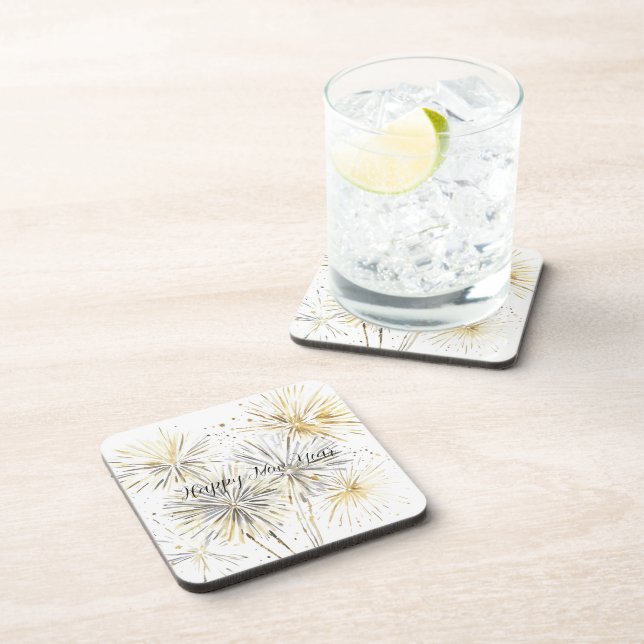 Gold Silver Fireworks New Year's Eve or Day Beverage Coaster (Right Side)