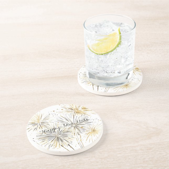 Gold Silver Fireworks New Year's Eve or Day Coaster (Side)