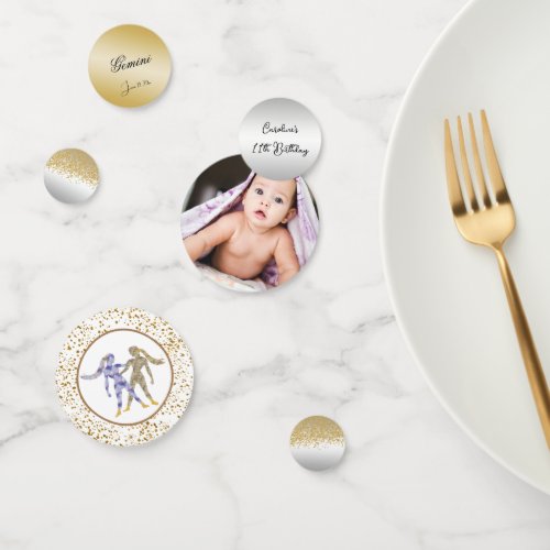 Gold  Silver Gemini  Photo Birthday Confetti