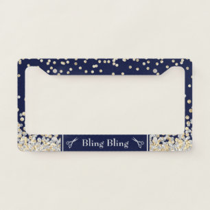 Gold Silver Glitter Confetti Scissors Navy Custom License Plate Frame