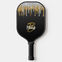 Gold Silver Glitter Drip Monogram Sparkle on Black