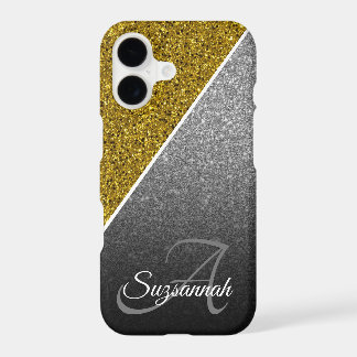 Gold Silver Glitter Ombre Chic Name Monogram  iPhone 17 Case