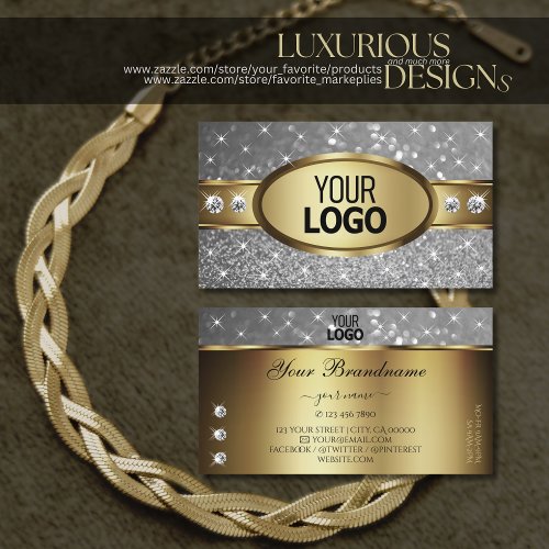 Gold Silver Glitter Sparkle Stars Jewels add Logo Business Card