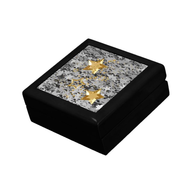 Gold & Silver Glitter Stars Sm Black Trinket Box (Side)