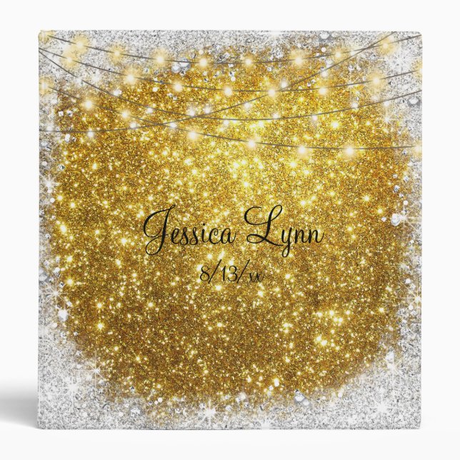Gold & Silver Glitter Sweet 16 Elegant Stylish 3 Ring Binder (Front)
