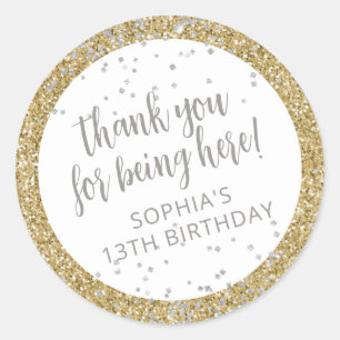 Gold Silver Glitter Thank You Birthday Favor Label