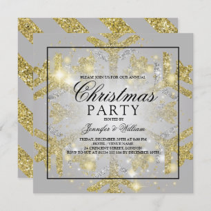 Gold & Silver Glitter Xmas Holiday Party Invitation