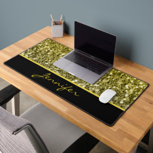 Gold silver glitters sparkles black Custom name Desk Mat
