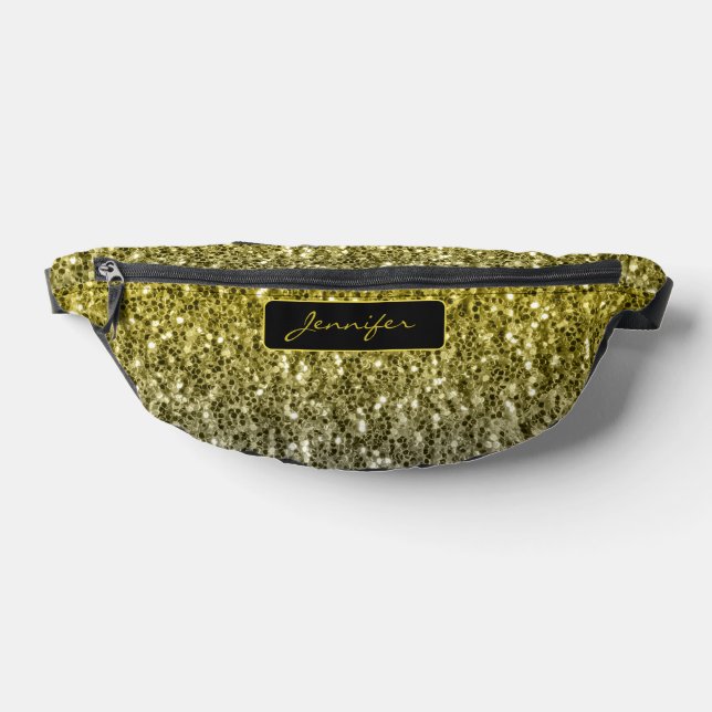 Gold silver glitters sparkles black Custom name Fanny Pack (Lay Down)