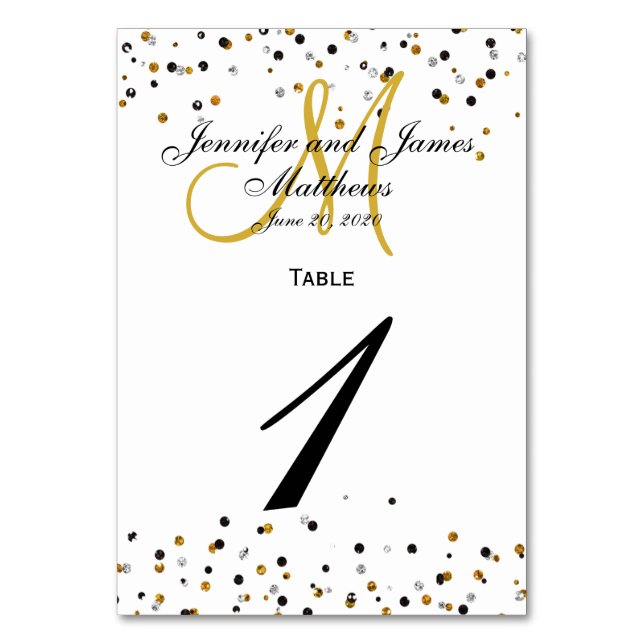 Gold Silver Glitz Glam Wedding Table Number Card (Front)