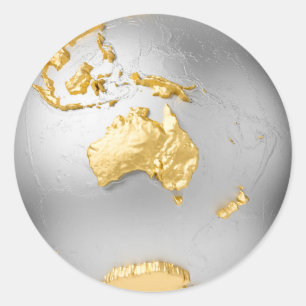 Gold, silver globe without water. Australia. 3d Classic Round Sticker