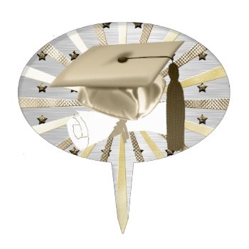 Gold Silver Graduation Cap Diploma  Stars  Lines Cake Topper by toots1 at Zazzle