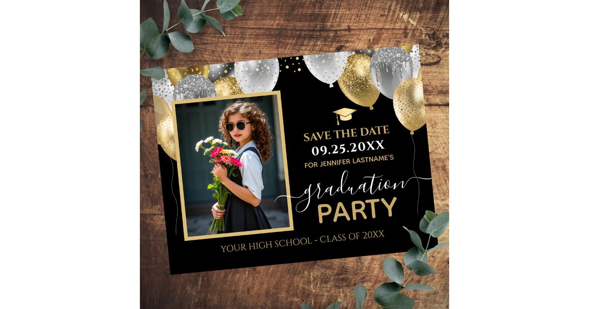 Gold Silver Graduation Party Photo Save the Date Postcard | Zazzle