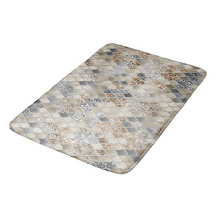 Gold Silver Gray Mermaid Scales Glam #1  Bath Mat