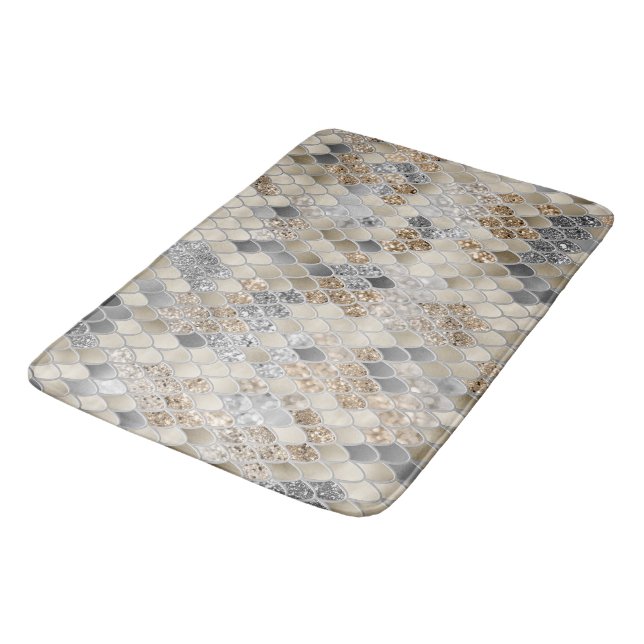 Gold Silver Gray Mermaid Scales Glam #1  Bath Mat (Angled)