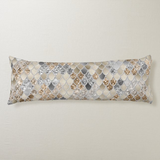 Gold Silver Gray Mermaid Scales Glam #1  Body Pillow (Front)