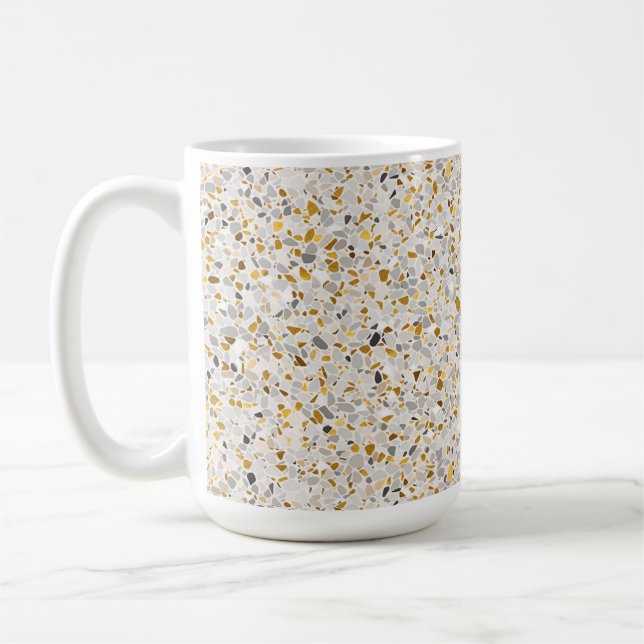 Gold, Silver, Gray Terrazzo Pattern Coffee Mug (Left)