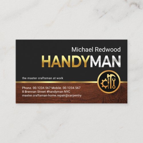 Gold Silver Handyman Signage On Timber Business Card