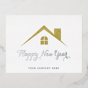 Gold Silver Happy New Year Real Estate Foil Holiday Postcard