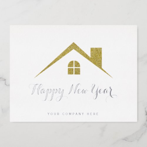 Gold Silver Happy New Year Real Estate Foil Holiday Postcard