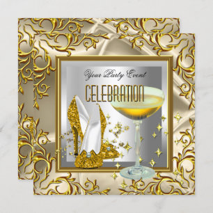 Gold Silver High Heel Shoes Champagne Invitation