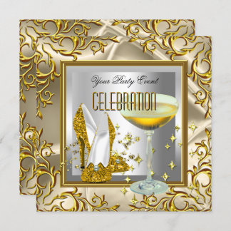 Gold Silver High Heel Shoes Champagne Invitation