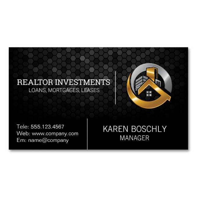 Gold Silver House and Building Logo Business Card Magnet (Front)