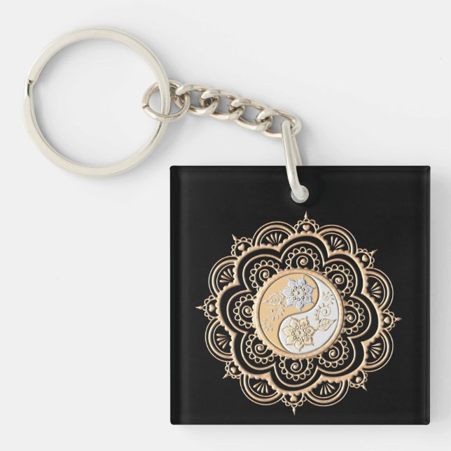 Gold & Silver Mandala Keychain (Front)