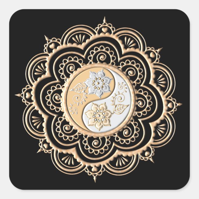 Gold & Silver Mandala Square Sticker (Front)