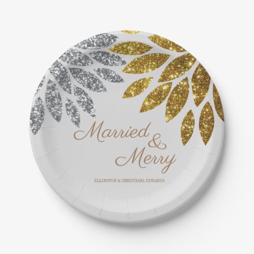 Gold Silver Married and Merry Christmas Party Paper Plates