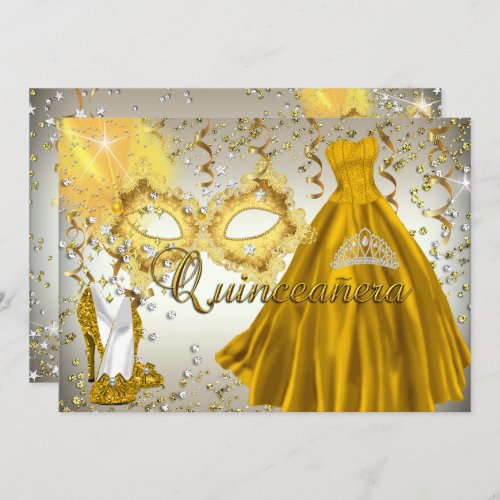 Gold Silver Mask Masquerade Quinceanera Invite