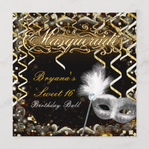 Gold & Silver Masquerade Mask Birthday Party Invitation