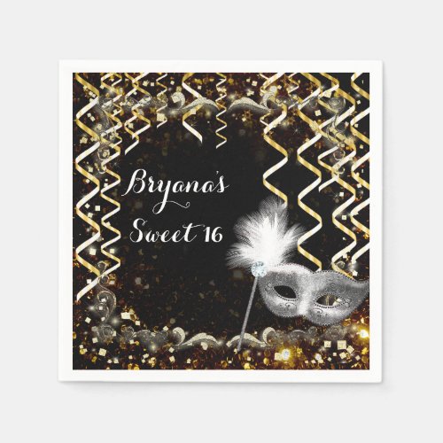 Gold  Silver Masquerade Mask Birthday Party Napkins