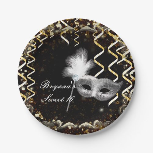 Gold  Silver Masquerade Mask Birthday Party Paper Plates