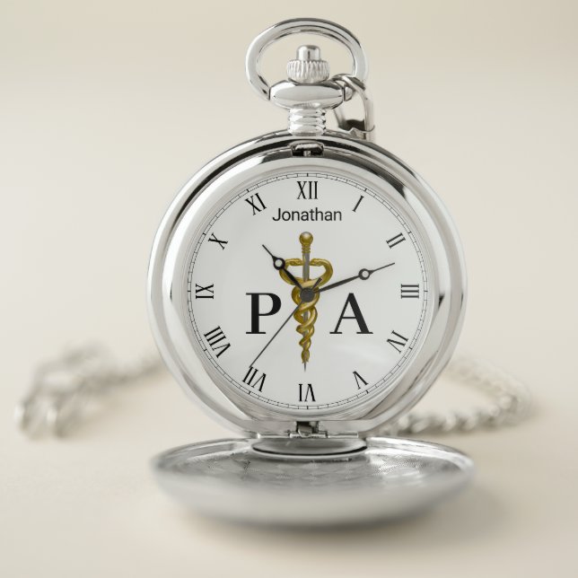 Gold Silver Medical Asclepius Physician Assistant Pocket Watch (Inside)
