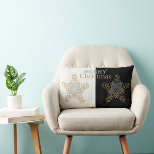 Gold & Silver Merry Christmas Star, Black & White Lumbar Pillow